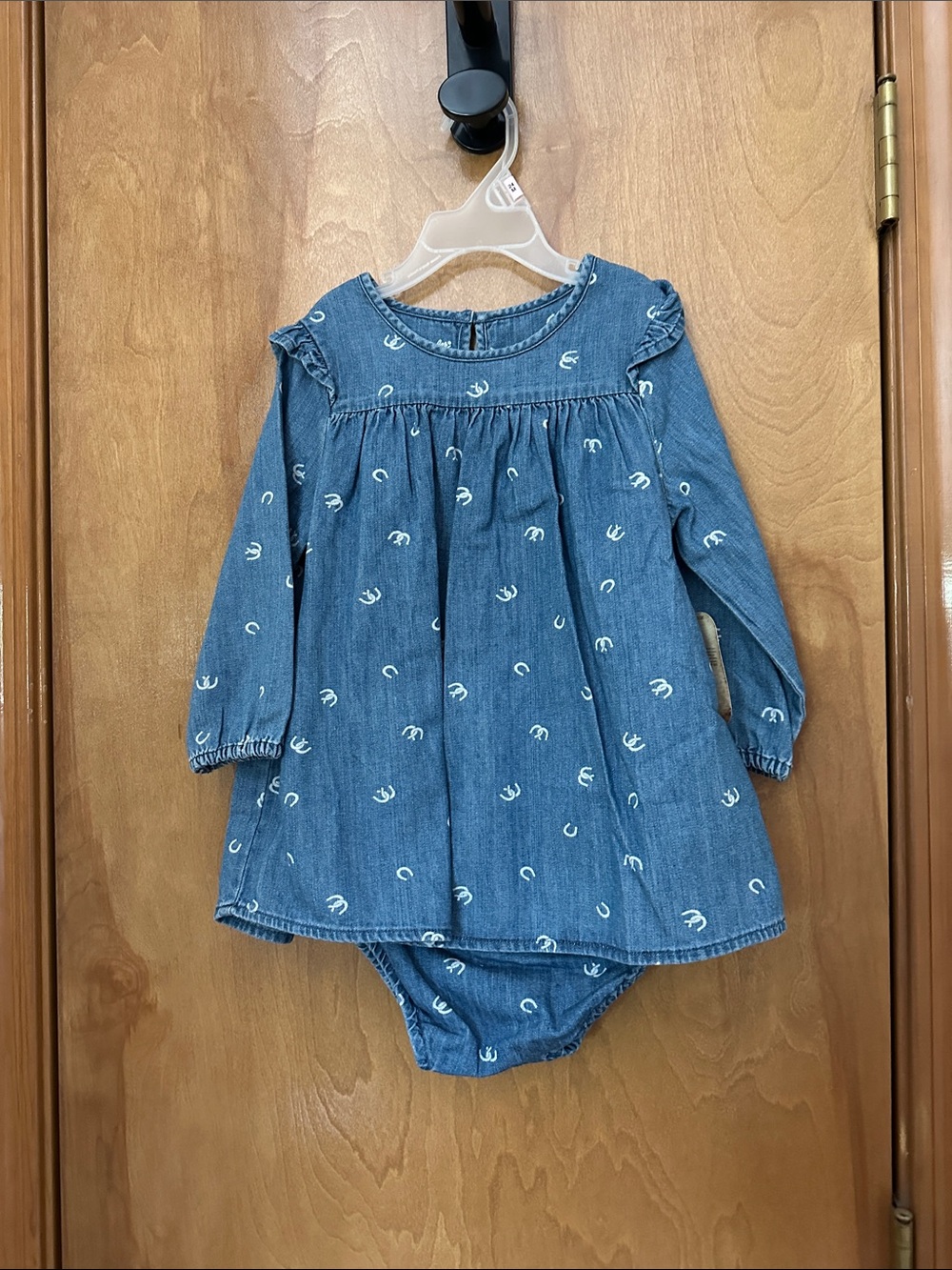 2 piece Wrangler Blue Denim Baby Toddler  Dress with White Horse Shoe Motif